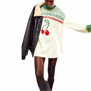 NEW FREE PEOPLE Cherry Heart Sweater or Dress Size L